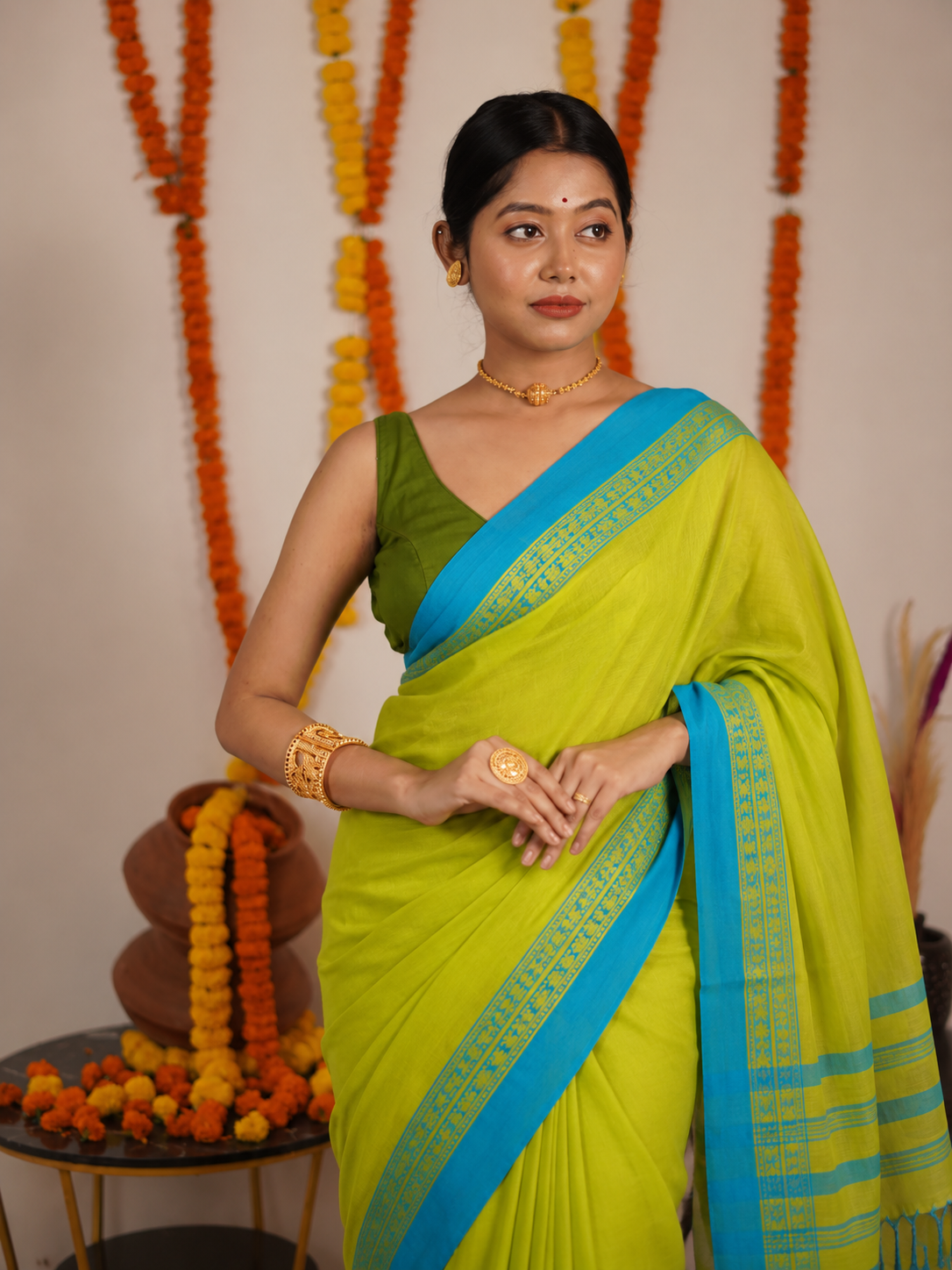 Naba Patrika pure mull cotton  saree - Threads Of Bengal