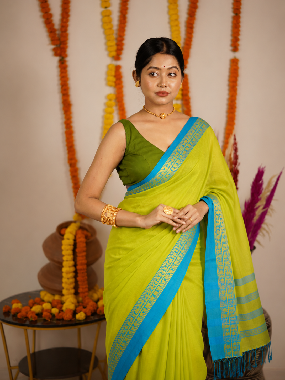 Naba Patrika pure mull cotton  saree - Threads Of Bengal