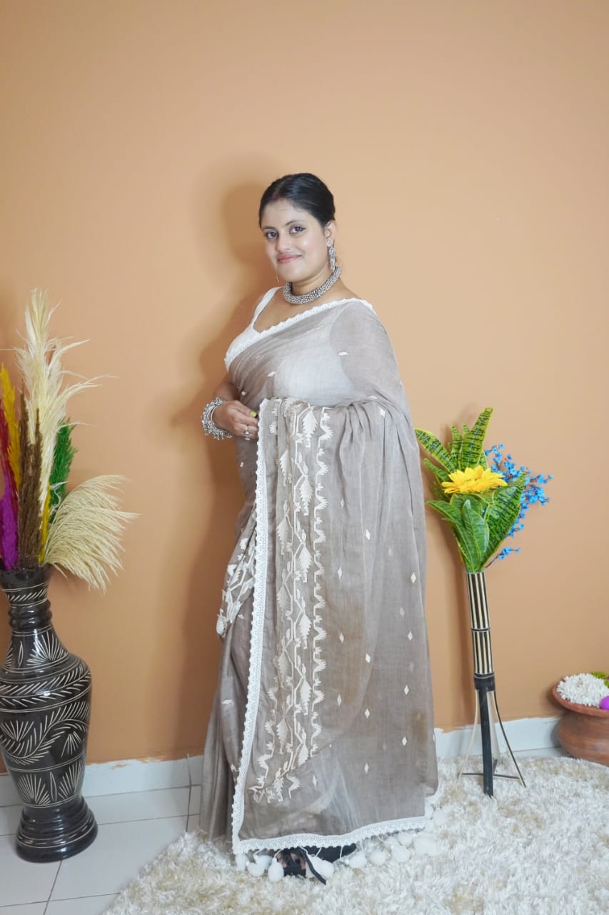 Sanjh Bati dhakai pure mull cotton saree