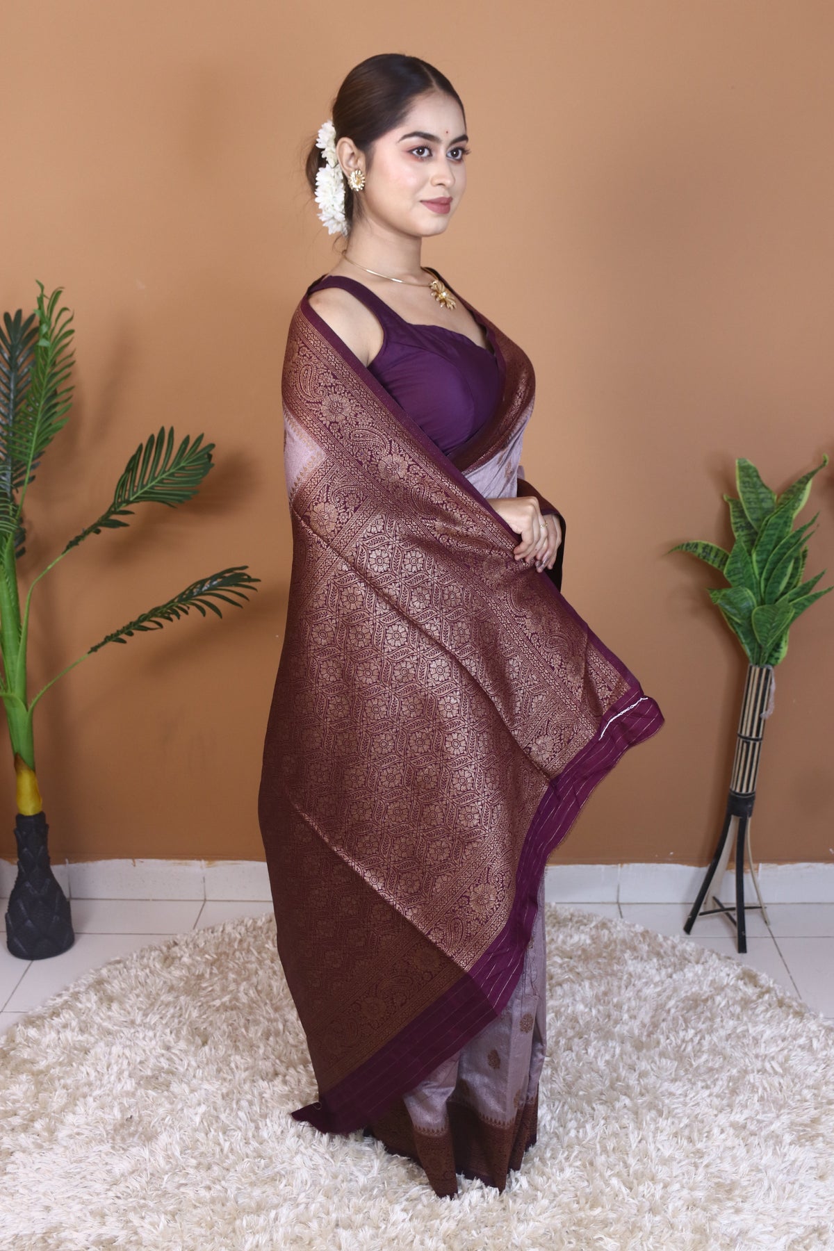 Purple Tassar Saree
