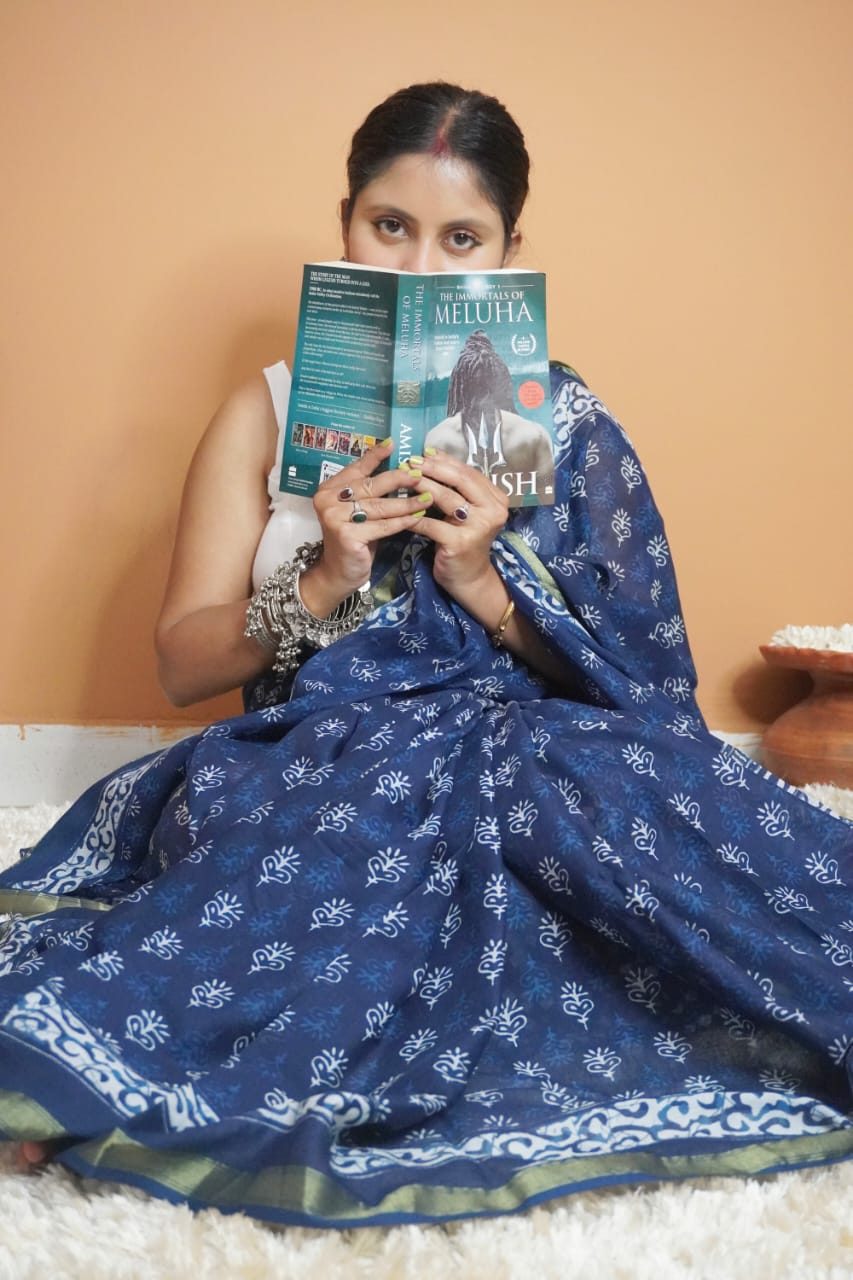 Indigo pure cotton  saree