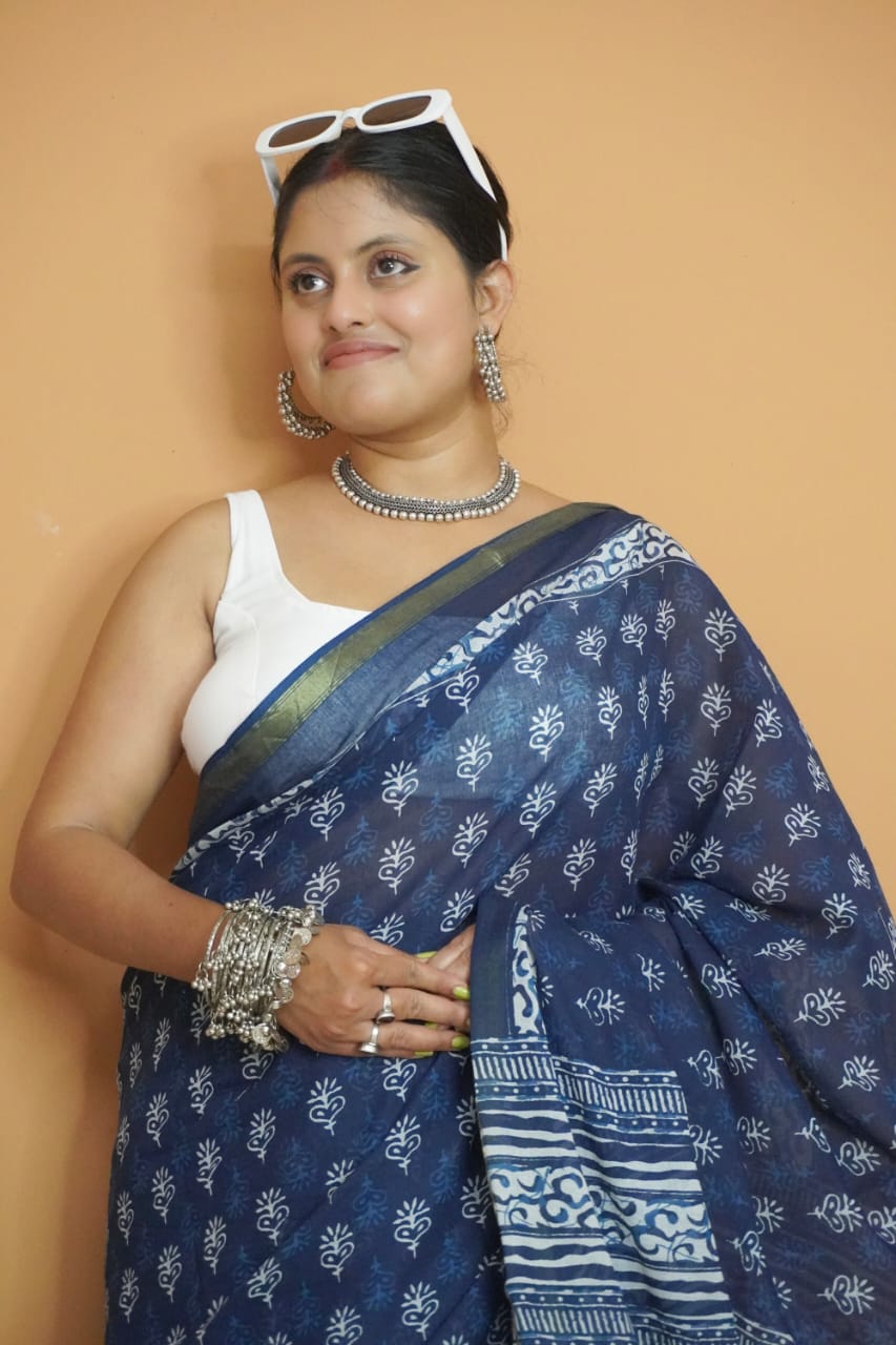 Indigo pure cotton  saree