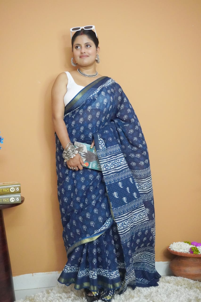 Indigo pure cotton  saree