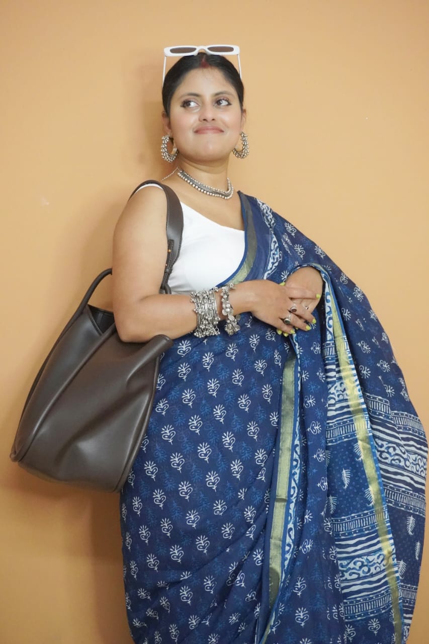 Indigo pure cotton  saree