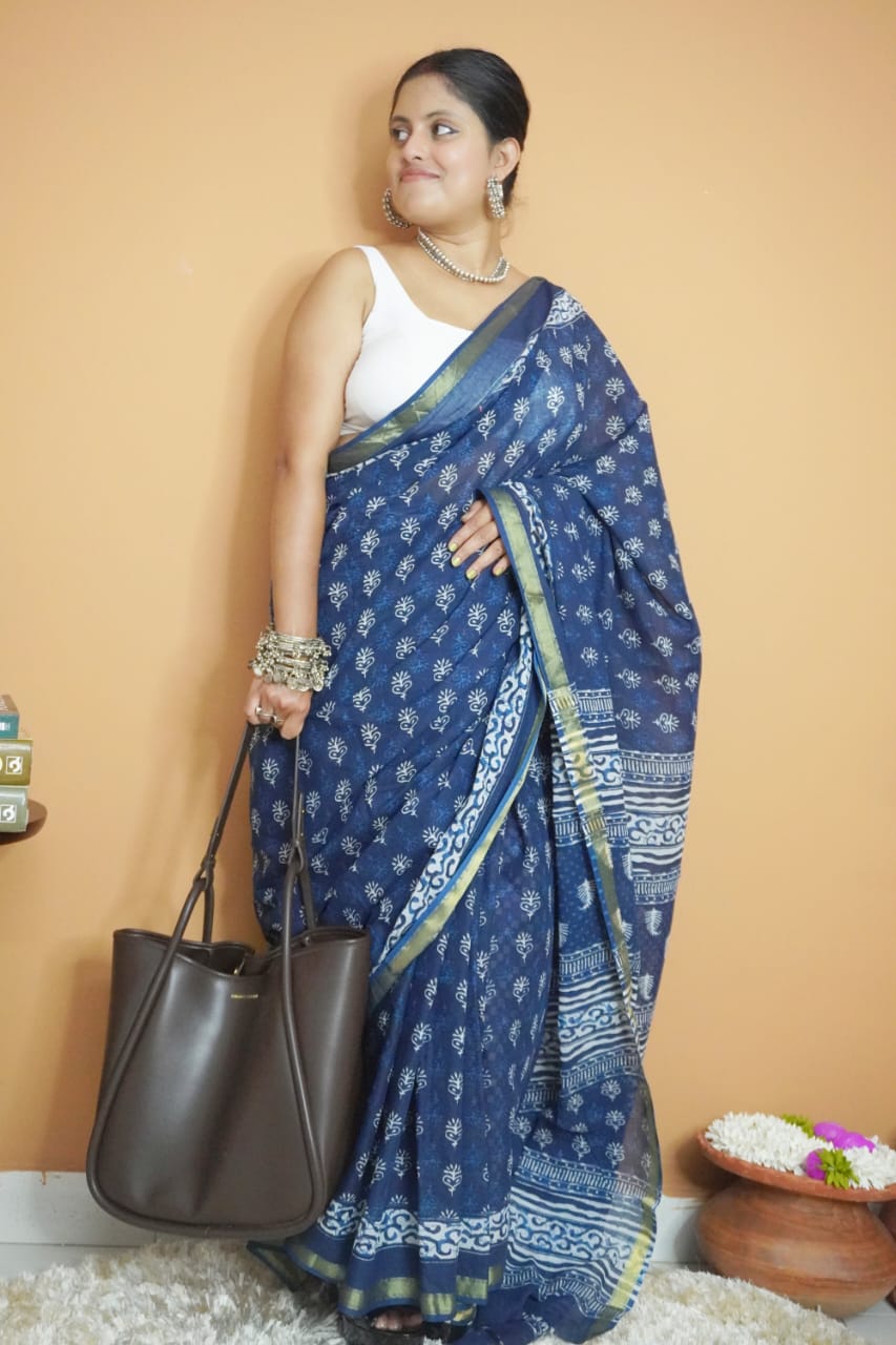 Indigo pure cotton  saree