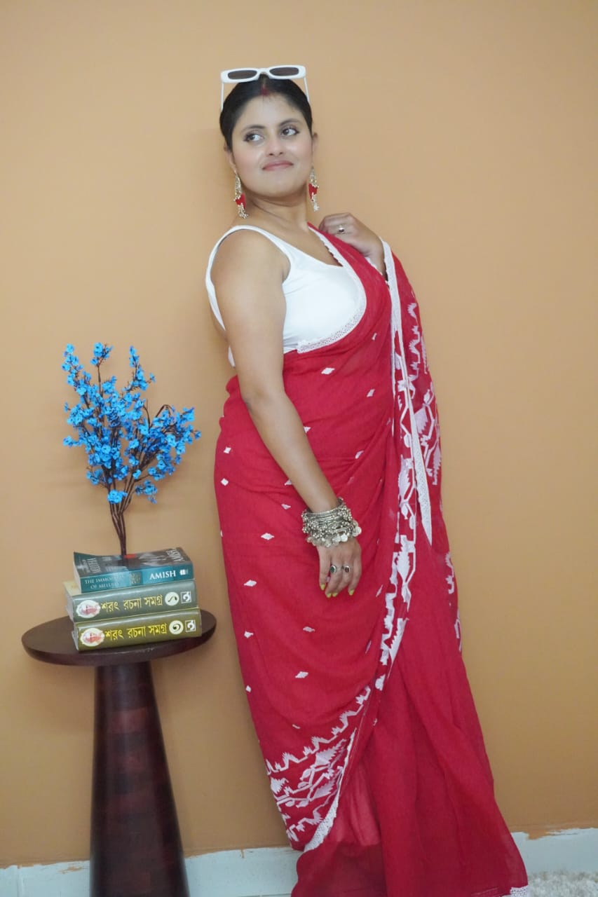 Sindoor ranga dhakai pure mull cotton  saree
