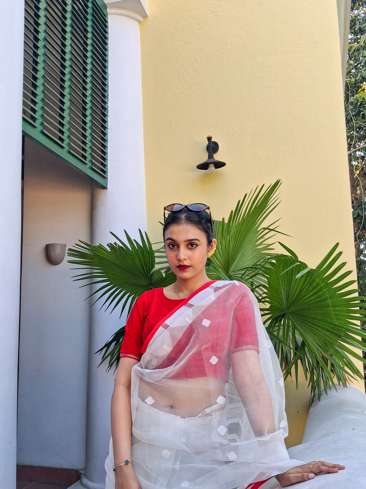 Red Border and White  Maslin Saree