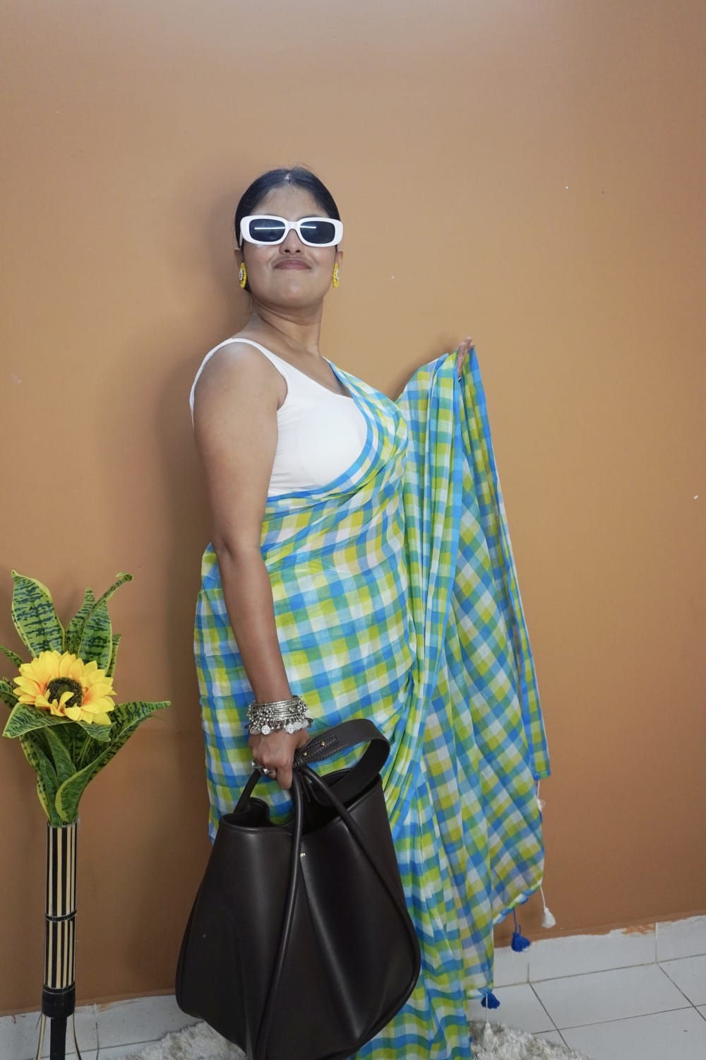 Gamchha striped pure mull cotton saree