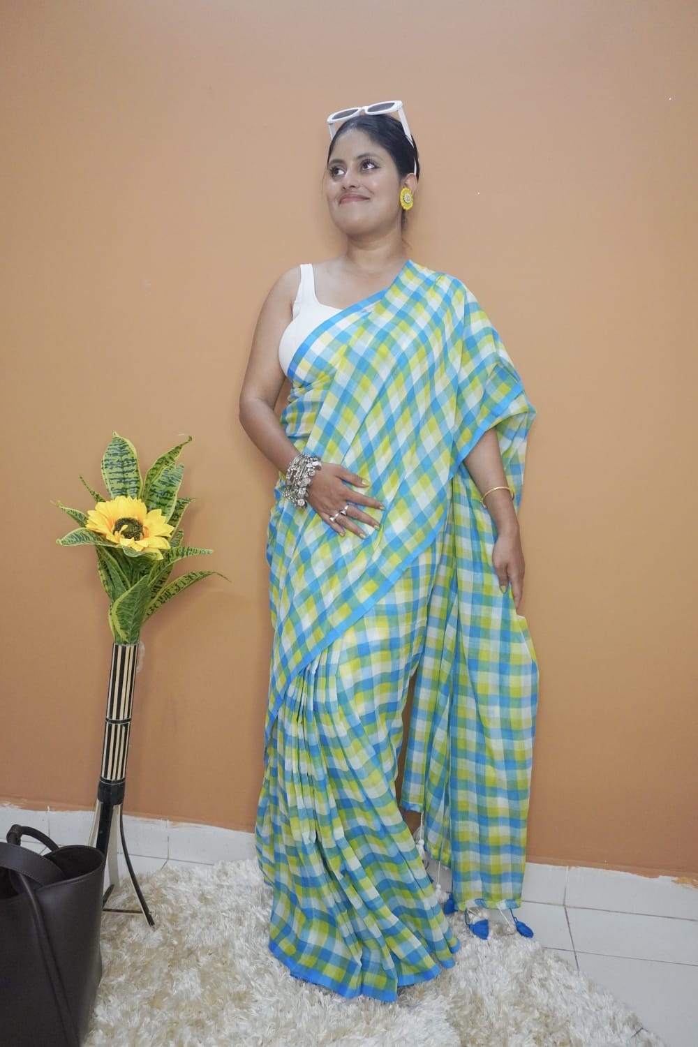 Gamchha striped pure mull cotton saree
