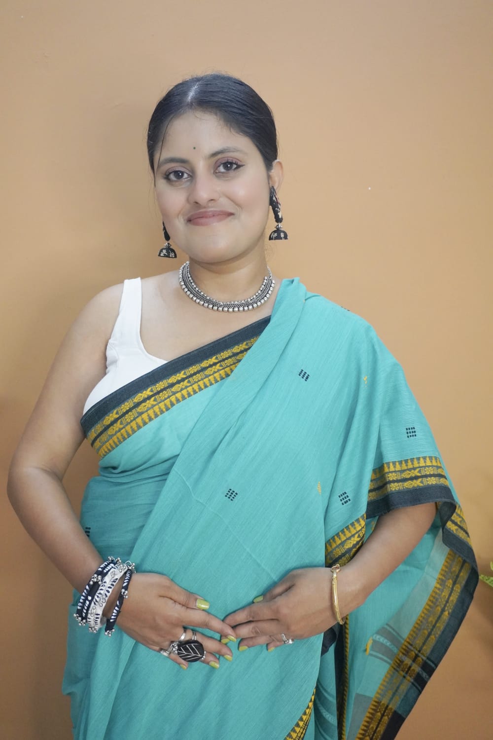 Sea green dhonekhali saree