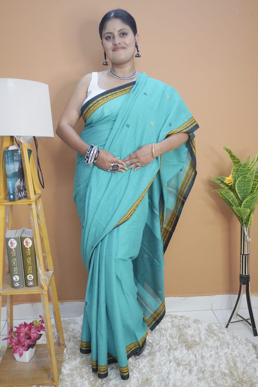 Sea green dhonekhali saree