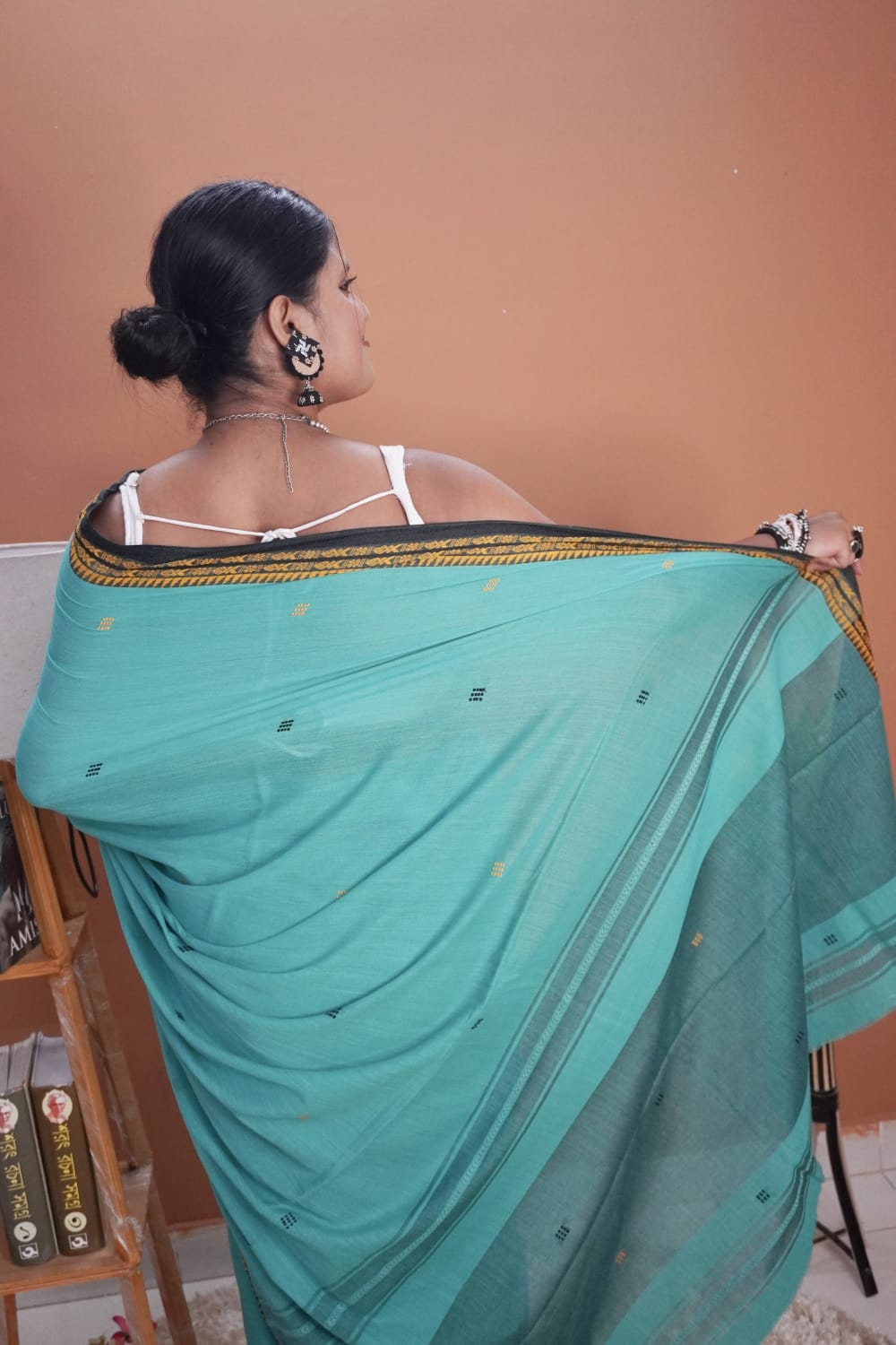 Sea green dhonekhali saree