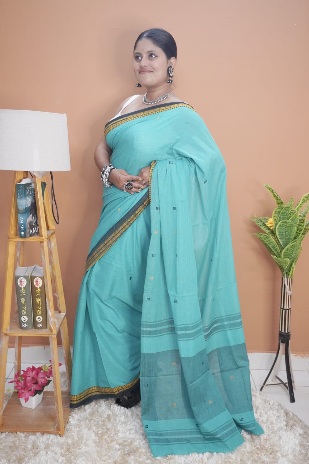 Sea green dhonekhali saree
