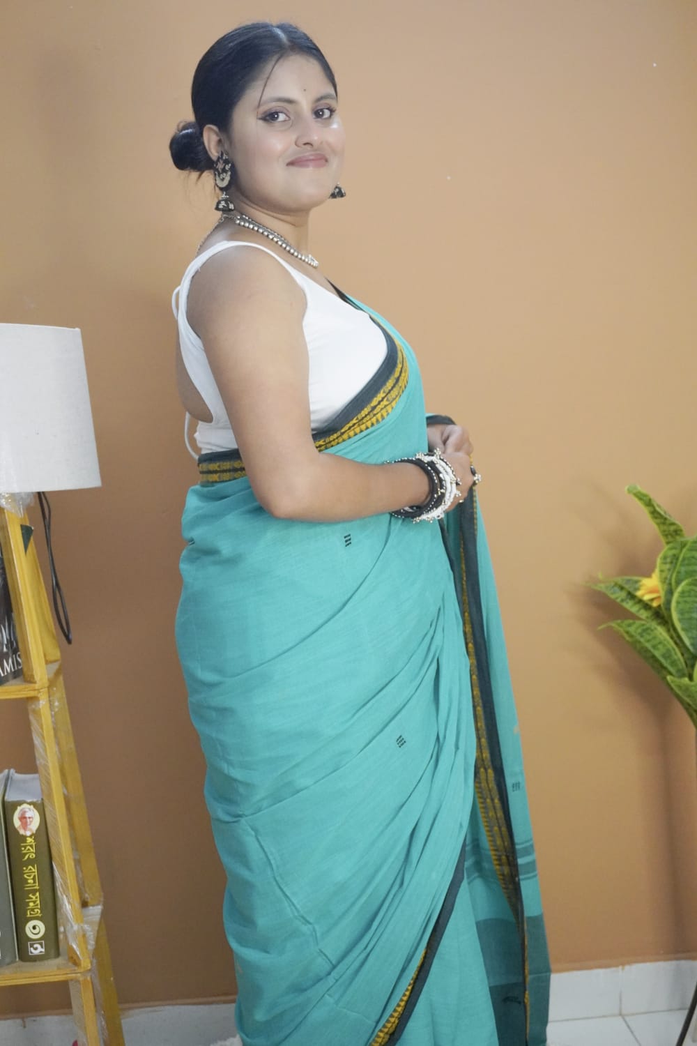 Sea green dhonekhali saree
