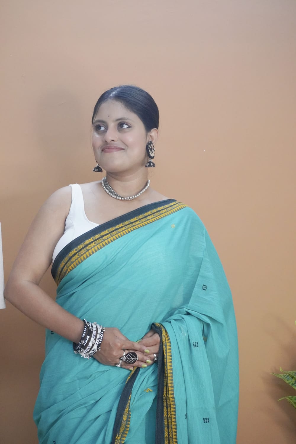 Sea green dhonekhali saree