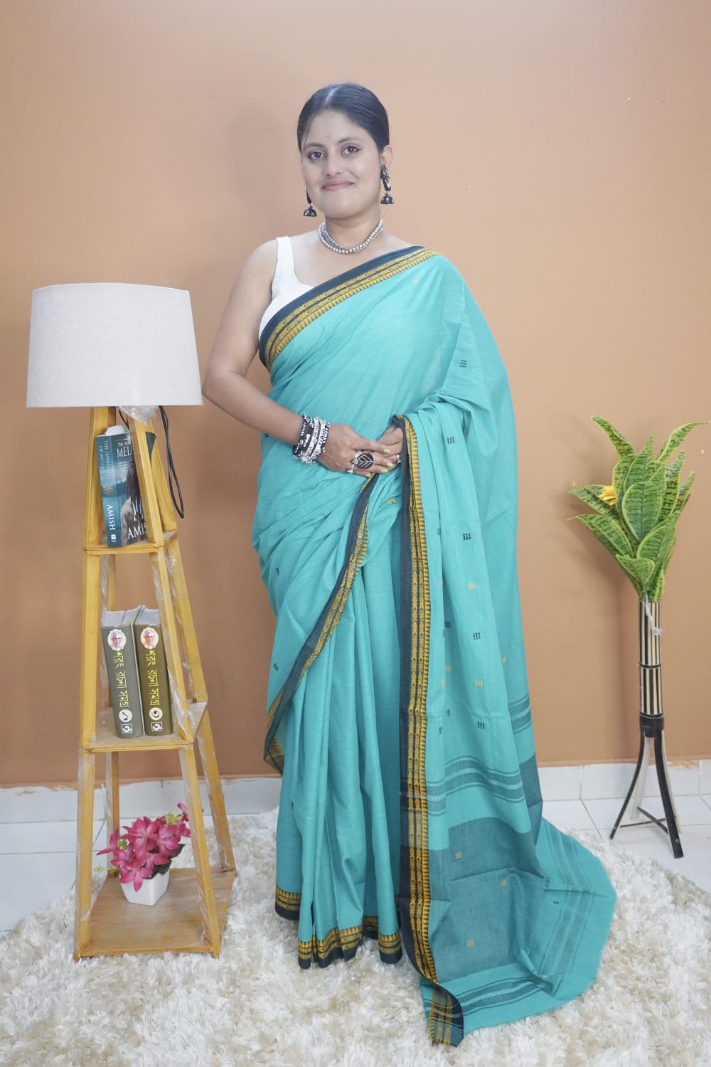 Sea green dhonekhali saree